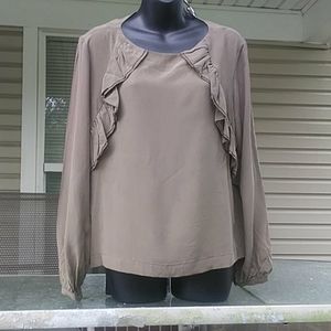 Leo&Sage ruffle blouse, Olive, button cuffs Sz.M